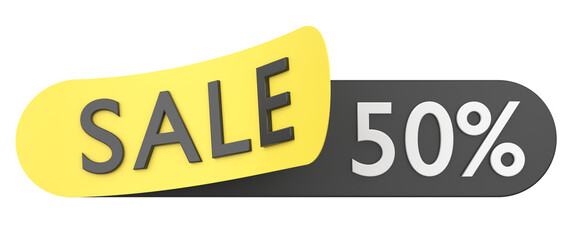 Fifty percent sale. 50% sale. 3D illistration.