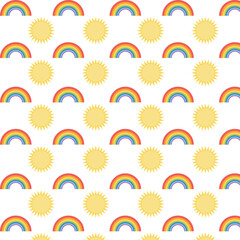pattren rainbow and sun with background white