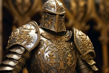 Impressive knight with intricate engraved armor enters grandly. Generative AI