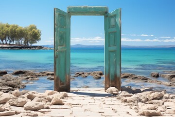 The door open in the shore of the island
