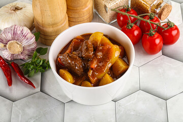 Homemade beef hungarian goulash with potato