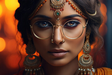 Indian bride wearing eye glasses and jewelery