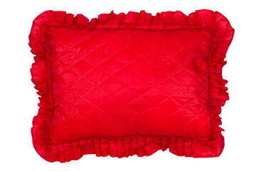 Red pillow on white background. Decorative red pillow isolated on white background.