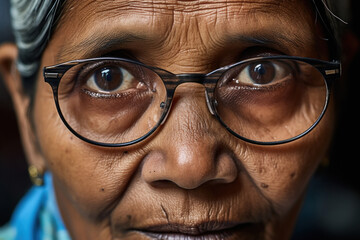 Close up of helpless old aged Indian lady