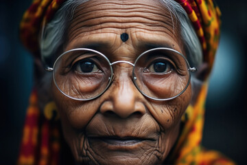 Close up of helpless old aged Indian lady - obrazy, fototapety, plakaty