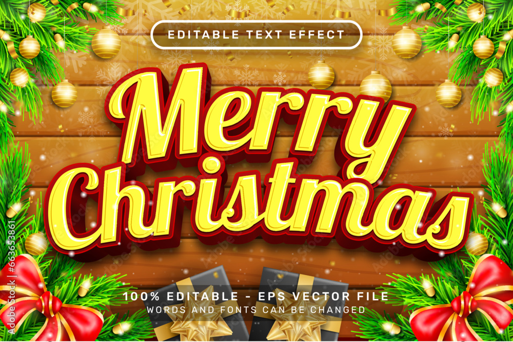 Poster merry christmas 3d text effect and editable text effect with christmas background