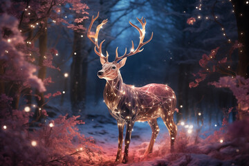 Enchanting Festive Reindeer adorned with Glowing Lights in Winter Wonderland