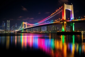 Fototapeta na wymiar Night view of rainbow bridge in Tokyo Daiba. Generative AI