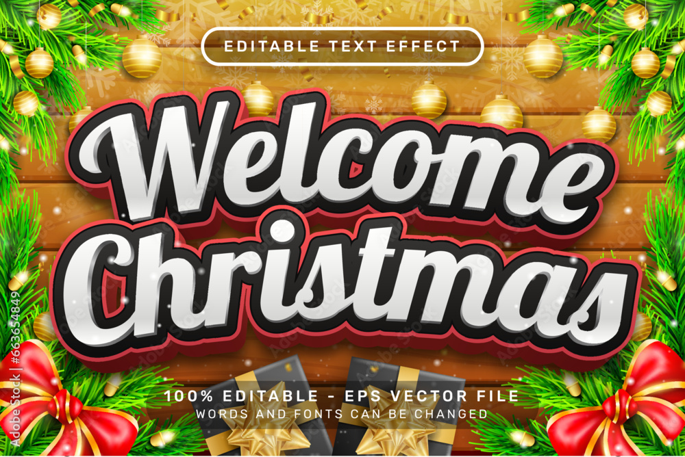 Poster merry christmas 3d text effect and editable text effect with christmas background