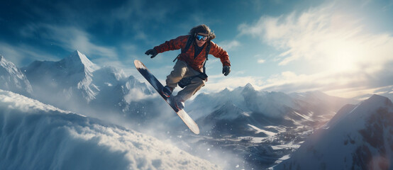 Snowboarder performing thrilling tricks on snowy slopes