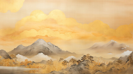 Gold ink painting Landscape painting