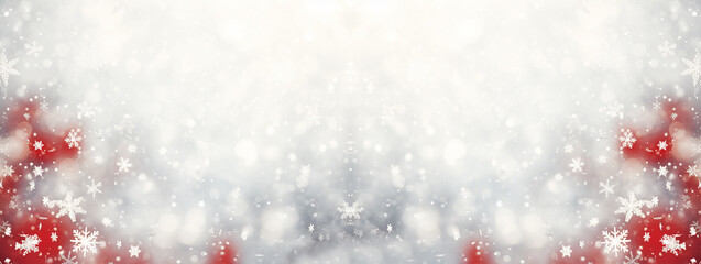 Bokeh snow background with white and a red ornaments snow .