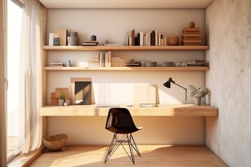 Cozy home office with a minimalist desk against a wall. Generative AI
