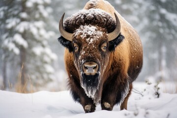 Bison in winter. Generative AI