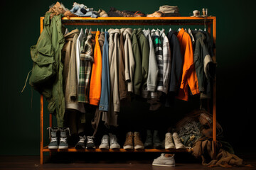 Used clothes in the wardrobe, second hand concept