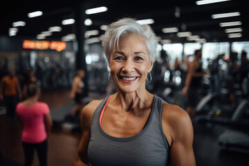 Fototapeta premium Senior woman selfie in the gym