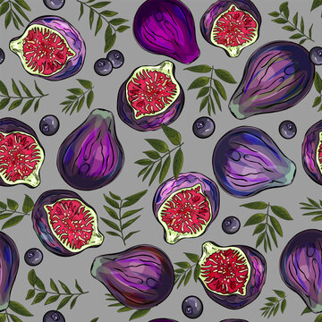 Vector pattern fig. Fruits, purple figs. Logo, icon, print, logo, blank for designers