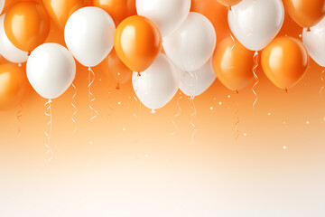 orangene und weiße Ballons mit Platz für Text. Querformat. Generative Ai.