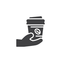 Hand giving coffee cup vector icon