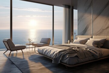 Beach Tropical living & Sea view bedroom for Vacation and Summer an interior design Generative by AI