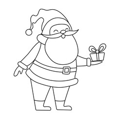 Santa with gifts, coloring book outlines. Santa Claus coloring book sketch.