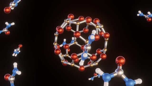 Interaction of B24N24 Nano-Cages with urea molecules 3d rendering	