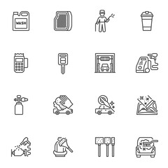 Car wash service line icons set