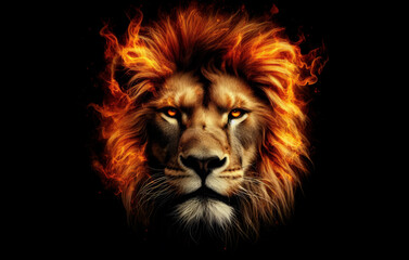 A portrait of a Angry lion face with a flame Fire, wallpaper,digital art .Generated with AI
