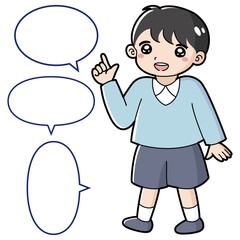 指を指す男の子のイラスト（吹き出し付き）