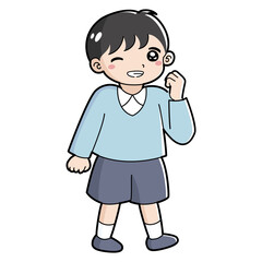 ガッツポーズをする男の子のイラスト