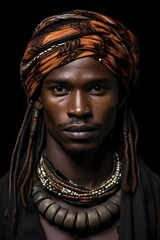 shaman tribal ritual man isolated in studio, exotic ethnic make-up