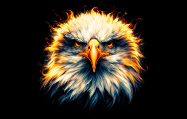 Eagle face portrait with fiery eyes, wallpaper, digital art, watercolor, AI generated