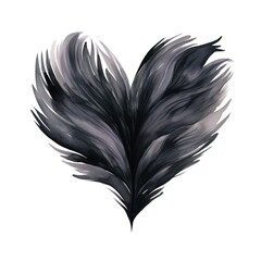 Watercolor illustration of a heart in black. Isolated clipart on white background