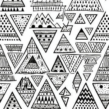 Zentangle doodle abstract black and white repeat pattern