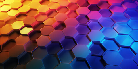 A colorful hexagon background with a rainbow pattern. Modern Scene Concept 3d Illustration Of Abstract Technology Background With Hexagonal Pixel Blocks. AI Generative