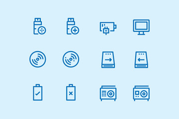 Set of modern thin line icons representing technology and medical concepts vector