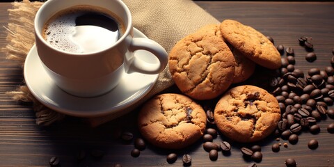 a cup of coffee with cookies