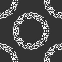 Abstract seamless vector pattern with round geometric shapes, modern frames. Modern pattern. Isolated shapes pattern. White shapes, isolated on black background.