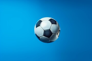 Fototapeta na wymiar Soccer ball on blue backdrop. Generative AI