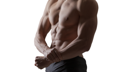 Athletic shirtless man showing off his muscular body