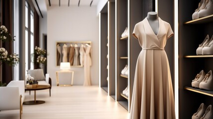 Modern and fashion clothes store at shopping mall, Mannequins, Fashion luxury elegance clothes in the shop.