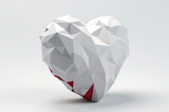3D heart shape with angular low-poly design on a white backdrop. Generative AI