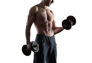 Fototapeta na wymiar Handsome fit man lifting barbells and working out