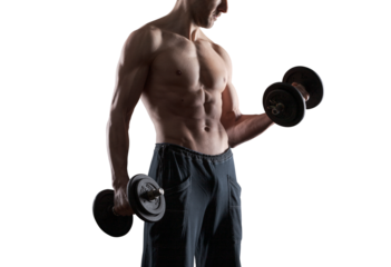 Handsome fit man lifting barbells and working out