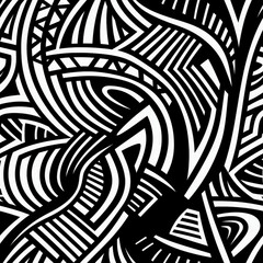 Zentangle doodle abstract black and white repeat pattern