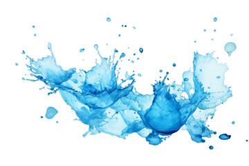Watercolor of Blue ink or water swirl splash with little bubbles isolated on transparent png background, liquid flowing in form of wave, brush strokes, stain grunge.
