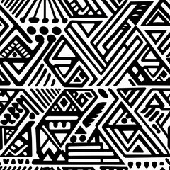 Zentangle doodle abstract black and white repeat pattern - obrazy, fototapety, plakaty