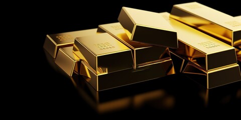 a pile of gold bars on a black background