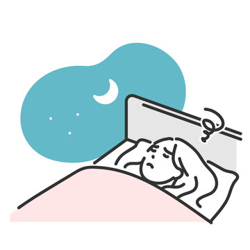 不眠症に困る女性のイメージイラスト素材