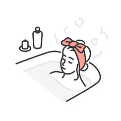 お風呂でリラックスする女性のイラスト - obrazy, fototapety, plakaty